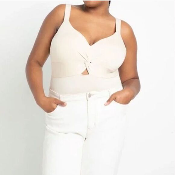 Eloquii Cream Twist Neckline Bodysuit 26/28 - Picture 3 of 9